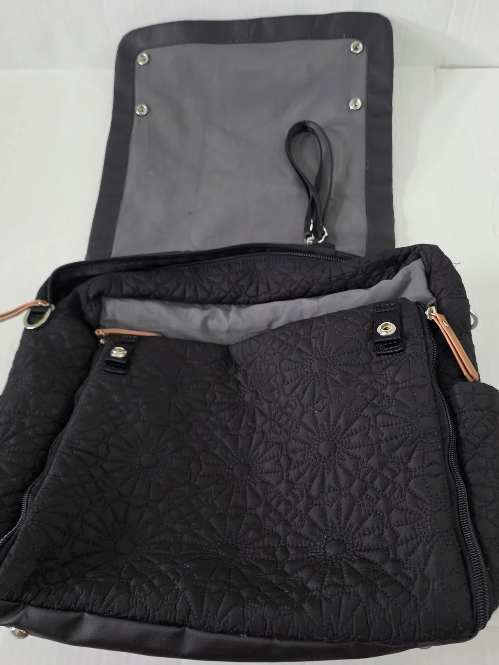 Petunia Pickle Bottom Black Quilted Floral Pattern Diaper Backpack